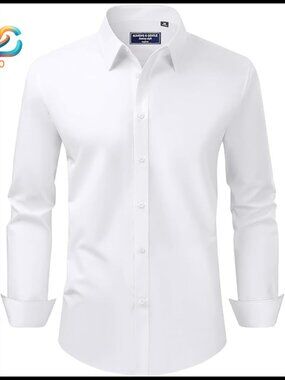 Large Men's Dress Shirt Regular Fit Stretch Stain Shield Long Sleeve